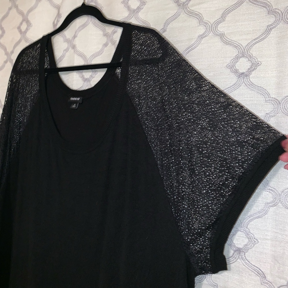 Black knit sweater with lace sleeves